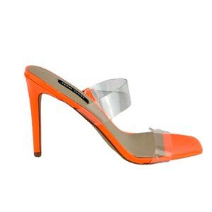 Nine West Neon Orange Square Toe Stilettos Heel Size 8.5 Slip On Women's Sandals